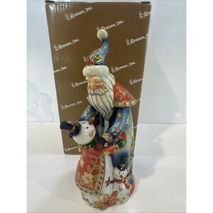 Roman Inc Santa Snowman Music Box Merry Little Christmas Music 9" Works W Box